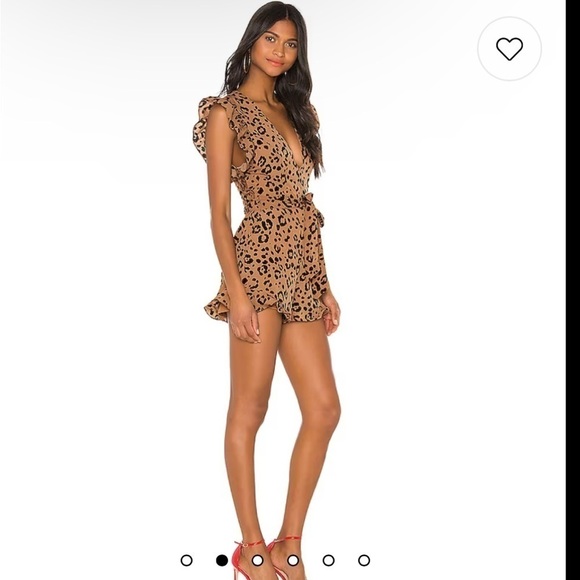 Revolve Lovers + Friends Jill Leopard Print Ruffle Romper in Tan - Picture 4 of 15